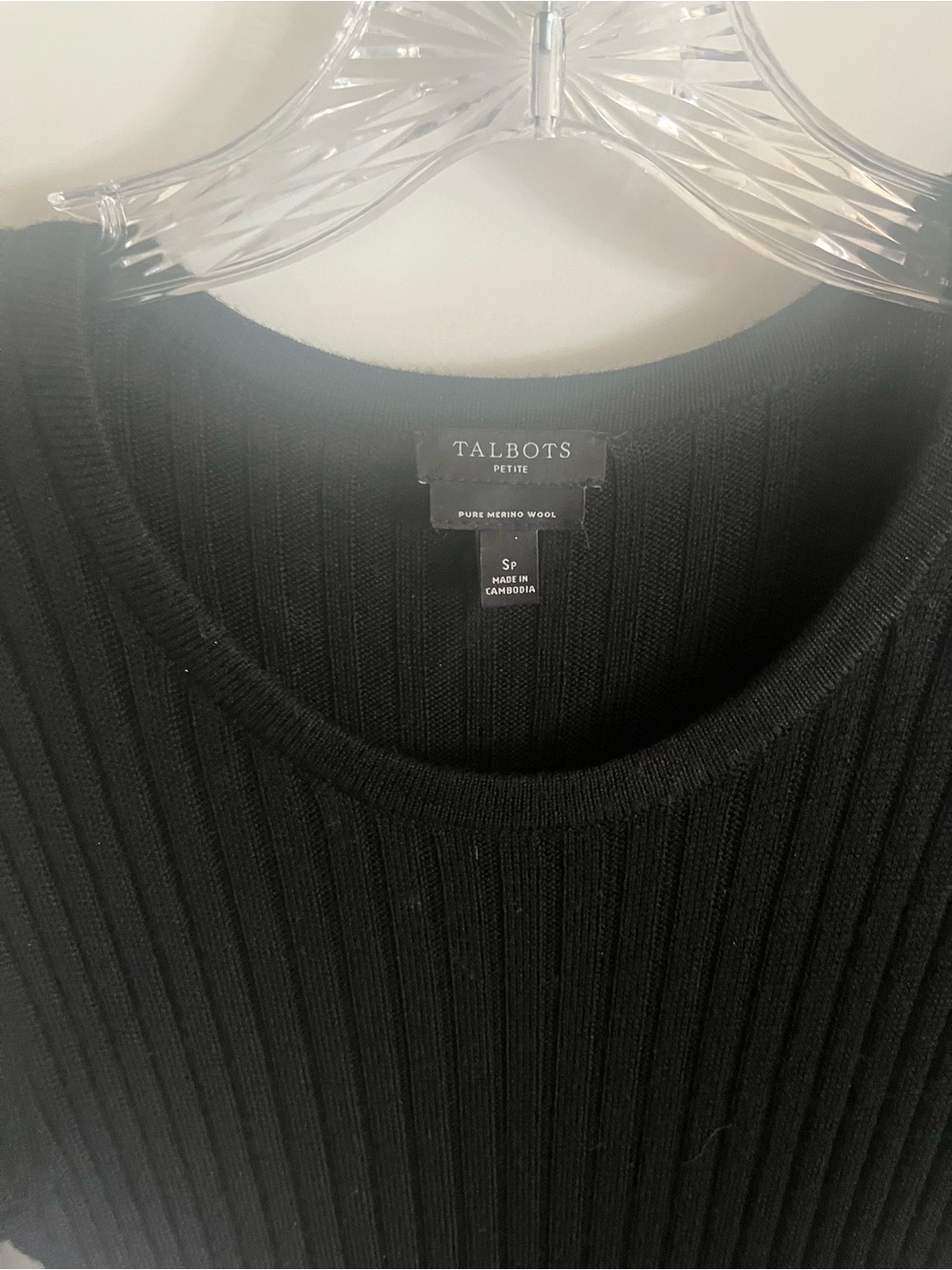 Talbots Petite Pure Merino Wool Black Ribbed Sweater Dress SP Midi - Picture 7 of 8